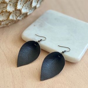Vegan Leather Mini Earrings- Black Licorice & Bronze